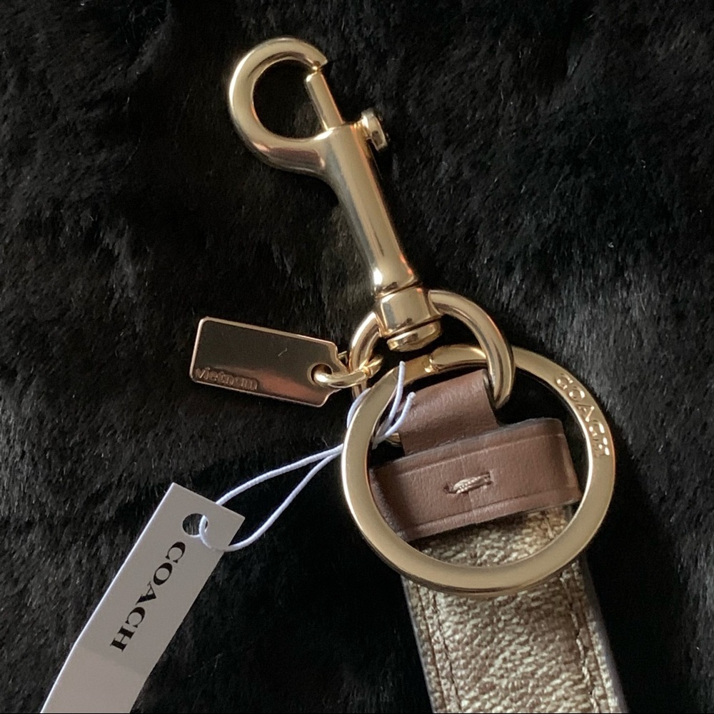 NEW! COACH Trigger Snap Key Ring / Bag Charm w/ Dogleash Snap, Gold/Khaki NWT! - Picture 10 of 16